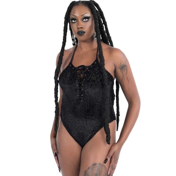 Black Lace Up One Piece Halter Top Killstar NEW - Picture 3 of 4